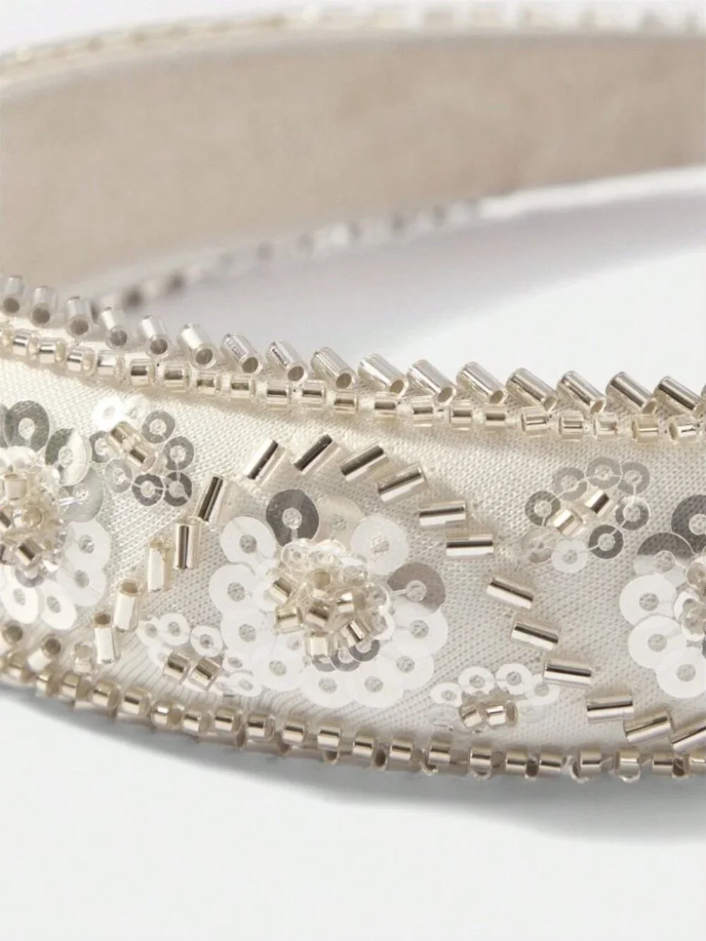 White Sequin Beaded Floral Headband